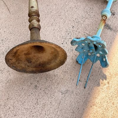 LOT 90: Vintage Garden Decor - Metal / Iron Leaf Shaped with Hummingbird Feeder and Tea Pot Garden Stake