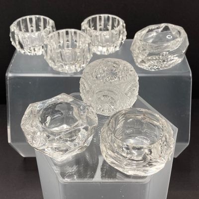 LOT 105: Crystal / Cut Glass - Ruby / Clear Vase, Salt Cellars, Creamer / Sugar Bowls and Large Pitcher