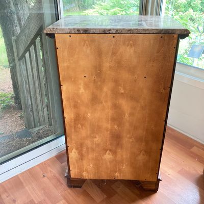 LOT 98: Wood Cabinet / Bookcase with Faux Marble Top