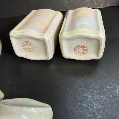 LOT 45: Vintage German Ceramic Lusterware Canisters, Spice Jars and Salt Box