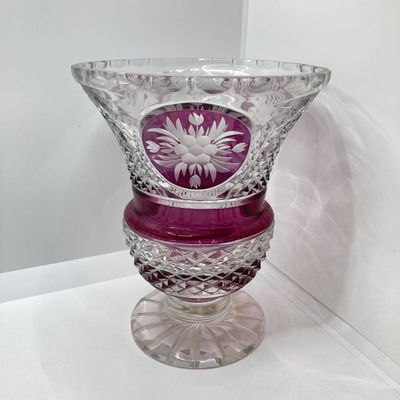 LOT 105: Crystal / Cut Glass - Ruby / Clear Vase, Salt Cellars, Creamer / Sugar Bowls and Large Pitcher