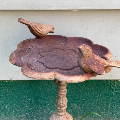 LOT 87: Cast Iron / Metal Garden Decor - Welcome Stake, Bird Feeder and Bell