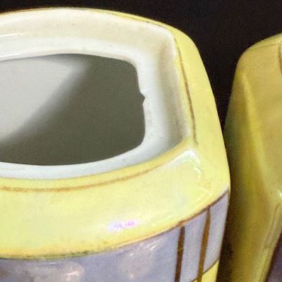 LOT 190: Vintage Czechoslovakian Lusterware Canister, Spice Jars and Decanters