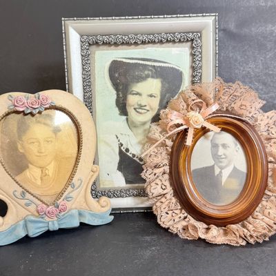 LOT 123: Collection of Framed Victorian Photos and More Including a Framed Tile