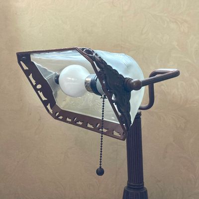 LOT 70: Vintage Banker's Desk Lamp with Frosted / Etched Floral Shade