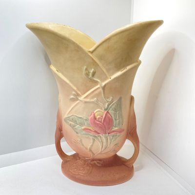 LOT 72: Classic Vintage Art Vases - Hull USA Magnolia 9 - 10 1/2 and Roseville Fuchsia Pattern in Blue