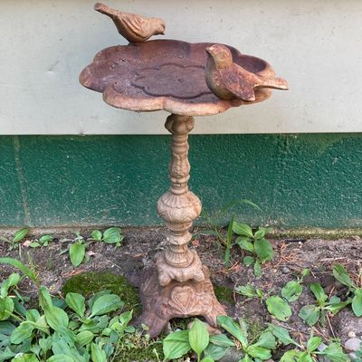LOT 87: Cast Iron / Metal Garden Decor - Welcome Stake, Bird Feeder and Bell