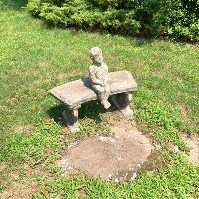 LOT 92: Concrete Little Fisher-Boy Sitting on Bench