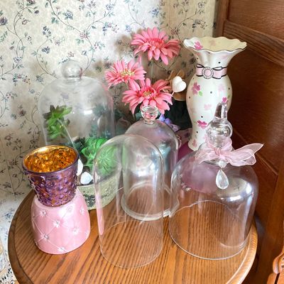 LOT 94: Collection of Planters, Vases, Faux Floral Arrangements, Cloches, Limoge's France and More