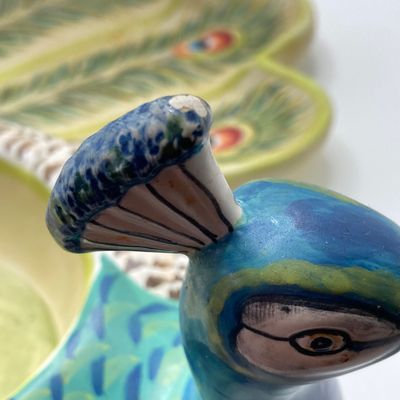 LOT 102: The Peacock Collection - Assorted Peacock Decor (Tracy Porter Serving Plate, Napkin Holder, Coalport Tea Cup / Saucer) and More