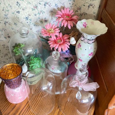 LOT 94: Collection of Planters, Vases, Faux Floral Arrangements, Cloches, Limoge's France and More