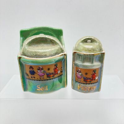 LOT 107: Vintage Collection of Lustreware Ceramic Germany Miniature Canister and Spice Jars