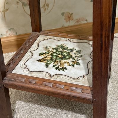 LOT 34: Square Italian Tile and Wood Stand/Table, Metal and Wood Top Stand and More
