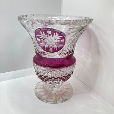 LOT 105: Crystal / Cut Glass - Ruby / Clear Vase, Salt Cellars, Creamer / Sugar Bowls and Large Pitcher