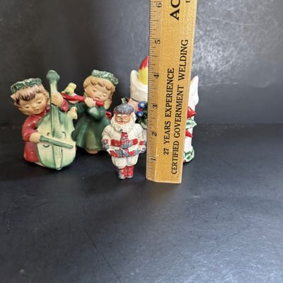 LOT 114: Vintage Lefton Christmas Candle Salt and Pepper Shakers, Napco Musical Angel Shakers and Cast Lead Santa