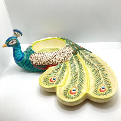 LOT 102: The Peacock Collection - Assorted Peacock Decor (Tracy Porter Serving Plate, Napkin Holder, Coalport Tea Cup / Saucer) and More