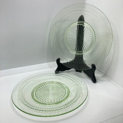 LOT 100: Three Uranium Glass Plates with Westmoreland Rectangular Milk Glass Lidded Box