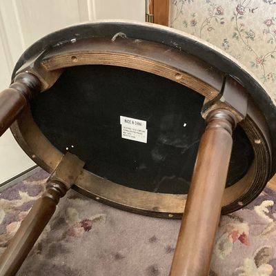 LOT 66: Wood Accent Table with Faux Marble Top, Cut Glass Pedestal Lidded Candy Dish and Decorative Lamp