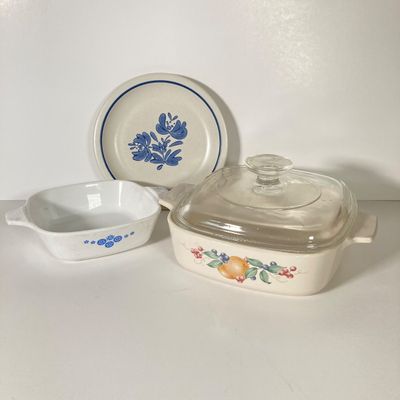 LOT 174: Kitchenware and Bakeware Collection - Corning Ware, Lailani Genuine Monkey Pod Olive Dish, Tea Kettle, Made in Poland Ceramic...