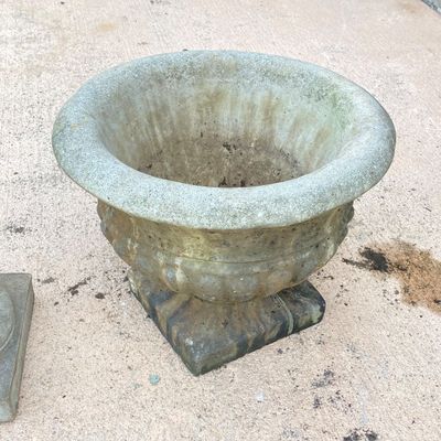 LOT 78: Concrete Garden Decor - Planter and Floral Statue
