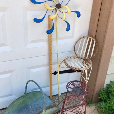 LOT 88: Garden / Outdoor Collection - Plant Holders, Spinner and Wood Holder