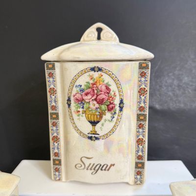 LOT 193: Collection of Czechoslovakian Lusterware Canisters and Salt Box