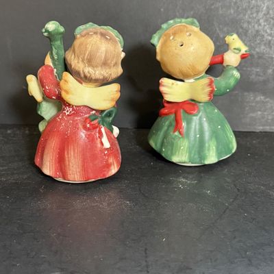 LOT 114: Vintage Lefton Christmas Candle Salt and Pepper Shakers, Napco Musical Angel Shakers and Cast Lead Santa