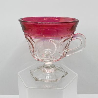 LOT 101: Beautiful Collection of Ruby / Red Cut to Clear Glass Fairy Light and Vase with Six Indiana Glass Lexington Ruby Stained Footed Cup