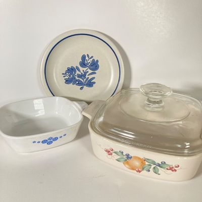 LOT 174: Kitchenware and Bakeware Collection - Corning Ware, Lailani Genuine Monkey Pod Olive Dish, Tea Kettle, Made in Poland Ceramic...