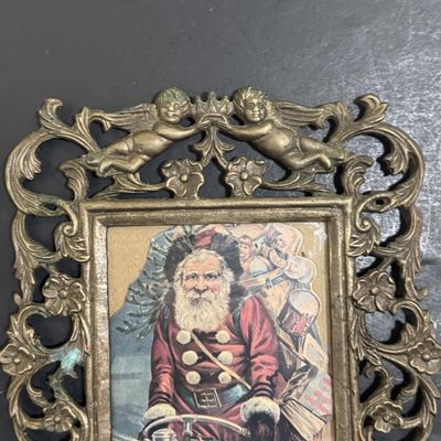 LOT 115: Vintage Wheaton Glass Christmas Bell Bottles and Framed Vintage Christmas Card
