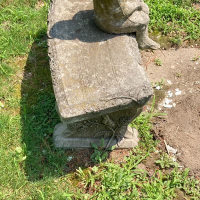 LOT 92: Concrete Little Fisher-Boy Sitting on Bench