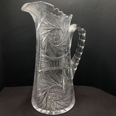 LOT 105: Crystal / Cut Glass - Ruby / Clear Vase, Salt Cellars, Creamer / Sugar Bowls and Large Pitcher