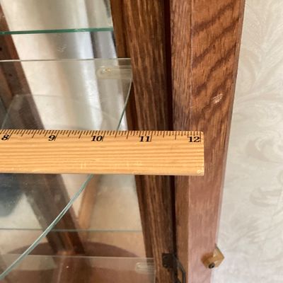 LOT 67: Small Wooden Glass Corner Curio Cabinet with Key