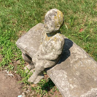 LOT 92: Concrete Little Fisher-Boy Sitting on Bench