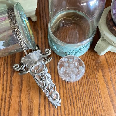 LOT 95: Home Decor - Faux Orchid Plant, Cloches, Hanging Plant Holders, Flower Frog and More
