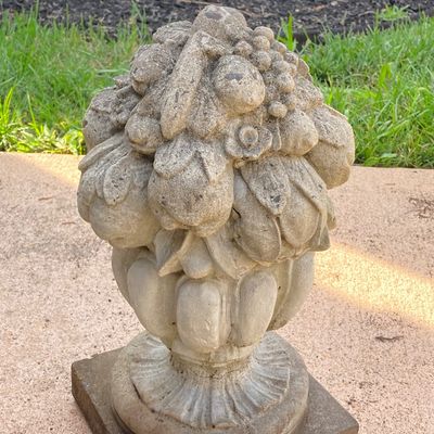 LOT 78: Concrete Garden Decor - Planter and Floral Statue