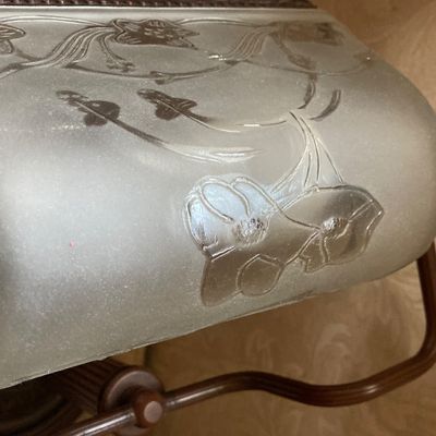 LOT 70: Vintage Banker's Desk Lamp with Frosted / Etched Floral Shade