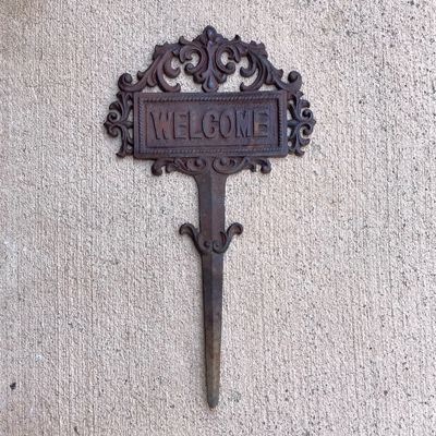 LOT 87: Cast Iron / Metal Garden Decor - Welcome Stake, Bird Feeder and Bell