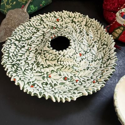 LOT 200: Framed Vintage Winter Scene, Holiday Serving Bowl and Tray, Shakers and More