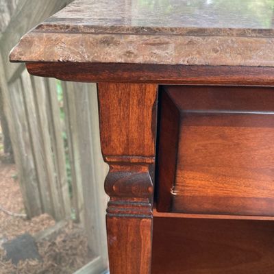 LOT 98: Wood Cabinet / Bookcase with Faux Marble Top