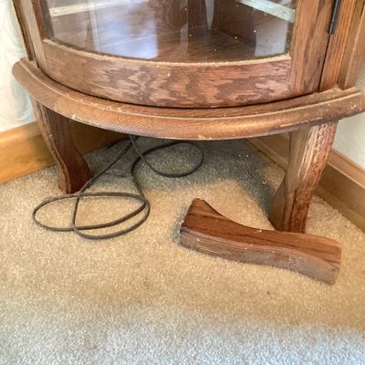 LOT 67: Small Wooden Glass Corner Curio Cabinet with Key