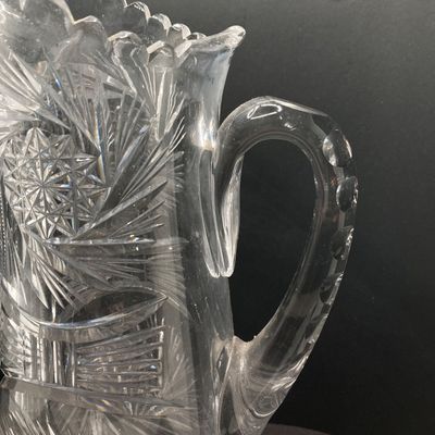 LOT 105: Crystal / Cut Glass - Ruby / Clear Vase, Salt Cellars, Creamer / Sugar Bowls and Large Pitcher