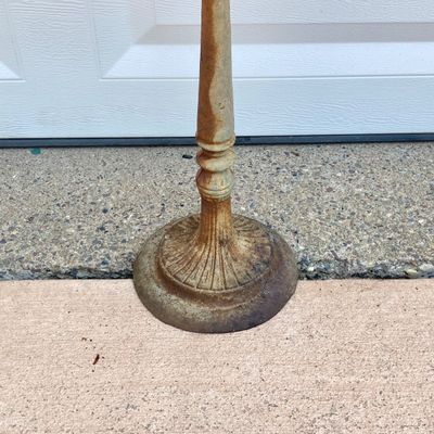 LOT 90: Vintage Garden Decor - Metal / Iron Leaf Shaped with Hummingbird Feeder and Tea Pot Garden Stake