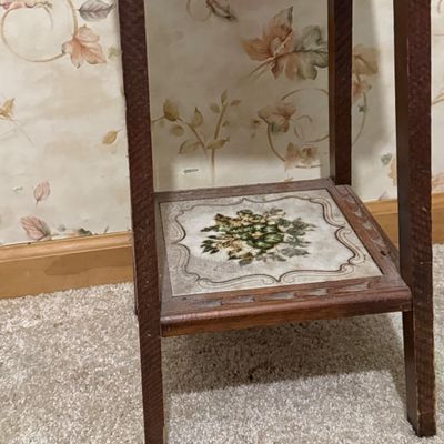 LOT 34: Square Italian Tile and Wood Stand/Table, Metal and Wood Top Stand and More