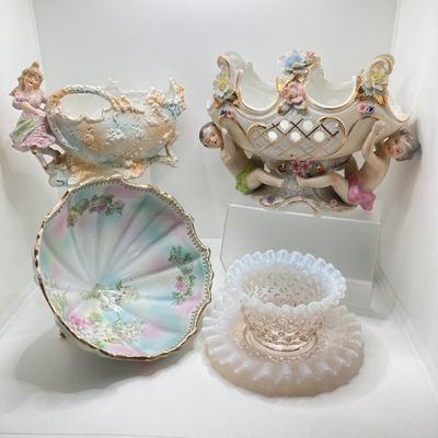 LOT 104: Vintage French / Victorian Style Hand Painted Decor - Silesia Germany Bowl and More