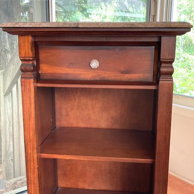 LOT 98: Wood Cabinet / Bookcase with Faux Marble Top