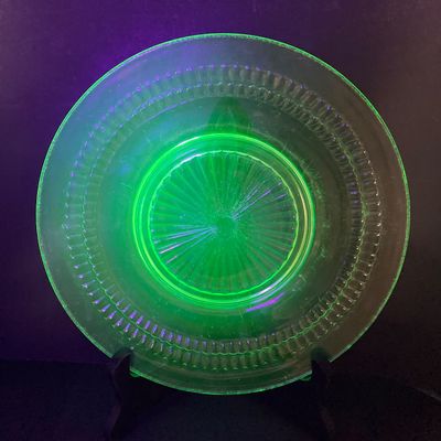 LOT 100: Three Uranium Glass Plates with Westmoreland Rectangular Milk Glass Lidded Box