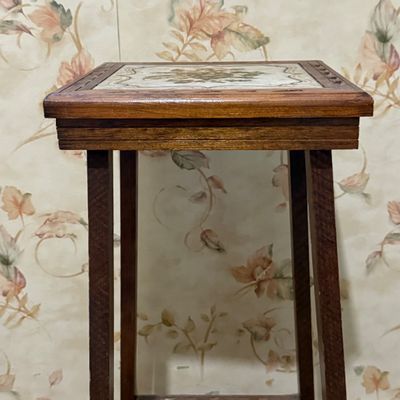 LOT 34: Square Italian Tile and Wood Stand/Table, Metal and Wood Top Stand and More