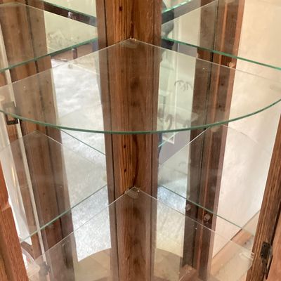 LOT 67: Small Wooden Glass Corner Curio Cabinet with Key