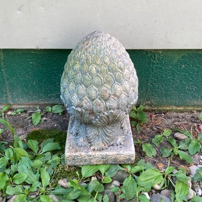 LOT 86: Outdoor / Garden Decor - Pedestal Planter / Glass Ball, Distressed Pedestal, Planter and More